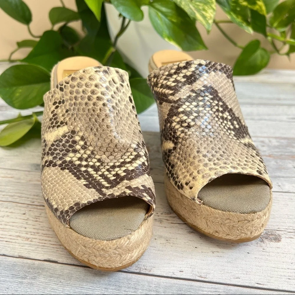 Kanna Women’s Snake Skin‎ Wedge Espadrilles Open Toe Shoes Size 36